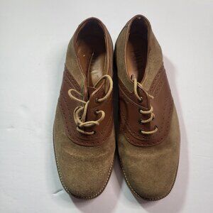 Pula Roberta Tan Brown Suede Leather Oxford Lace-Up Shoes Acadamia Womens Size 7